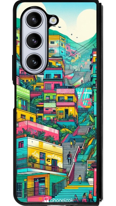Coque Samsung Galaxy Z Fold5 - Silicone rigide noir Medellin Comuna 13 Art