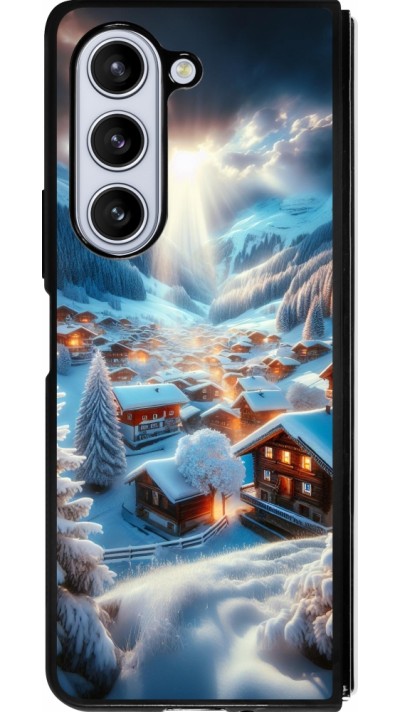 Coque Samsung Galaxy Z Fold5 - Silicone rigide noir Mont Neige Lumière