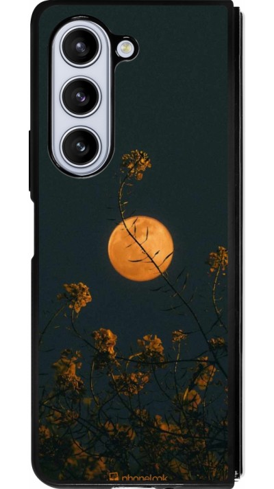 Coque Samsung Galaxy Z Fold5 - Silicone rigide noir Moon Flowers