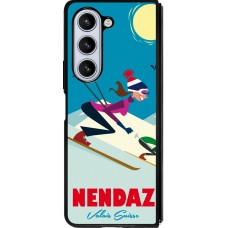 Coque Samsung Galaxy Z Fold5 - Silicone rigide noir Nendaz Ski Downhill