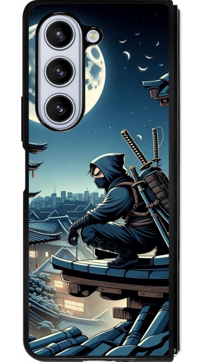 Coque Samsung Galaxy Z Fold5 - Silicone rigide noir Ninja sous la lune