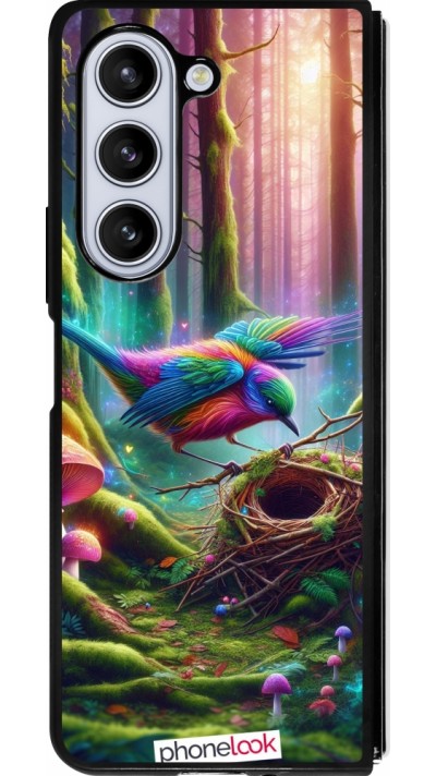 Coque Samsung Galaxy Z Fold5 - Silicone rigide noir Oiseau Nid Forêt