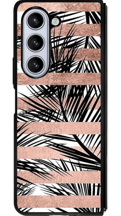 Coque Samsung Galaxy Z Fold5 - Silicone rigide noir Palm trees gold stripes