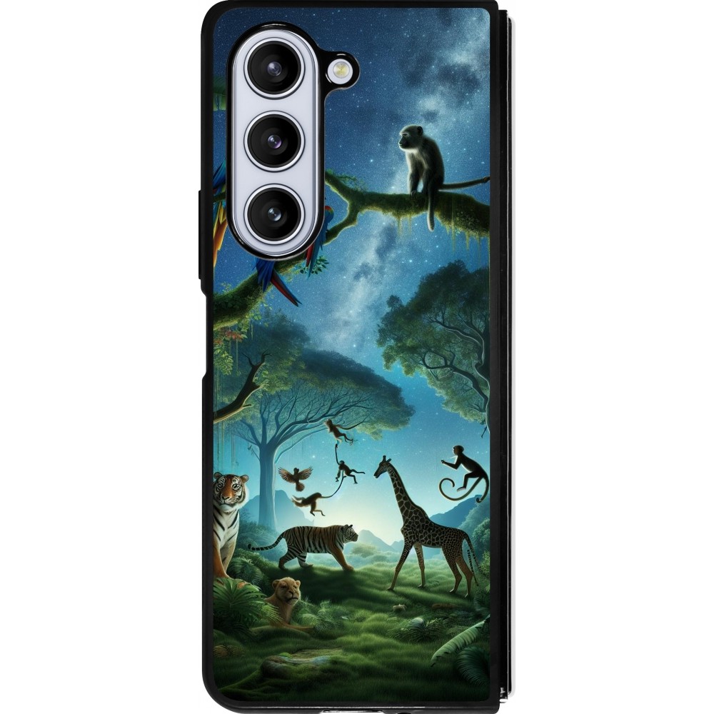 Coque Samsung Galaxy Z Fold5 - Silicone rigide noir Paradis des animaux exotiques