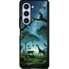 Coque Samsung Galaxy Z Fold5 - Silicone rigide noir Paradis des animaux exotiques