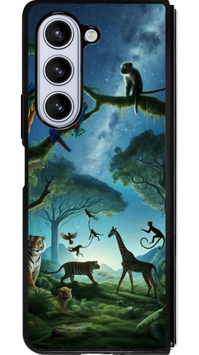 Coque Samsung Galaxy Z Fold5 - Silicone rigide noir Paradis des animaux exotiques