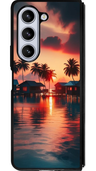 Coque Samsung Galaxy Z Fold5 - Silicone rigide noir Paradis Maldives