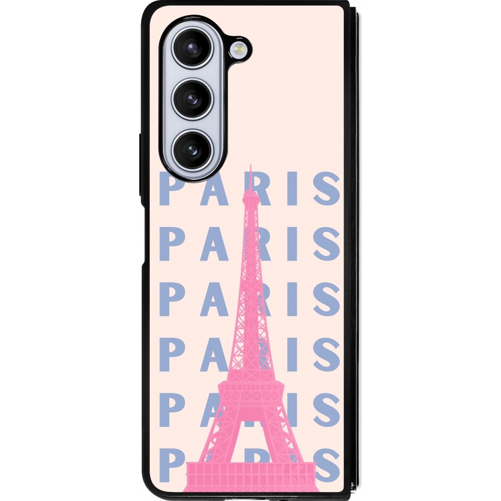 Coque Samsung Galaxy Z Fold5 - Silicone rigide noir Paris Pink Print