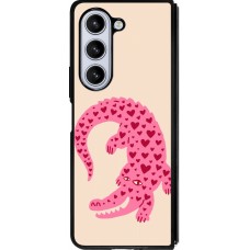 Coque Samsung Galaxy Z Fold5 - Silicone rigide noir Pink crocodile 2026