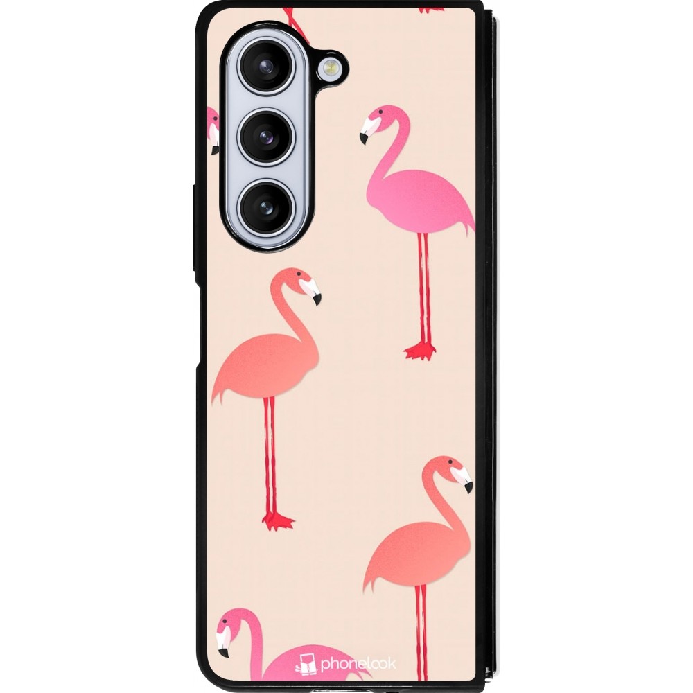 Coque Samsung Galaxy Z Fold5 - Silicone rigide noir Pink Flamingos Pattern