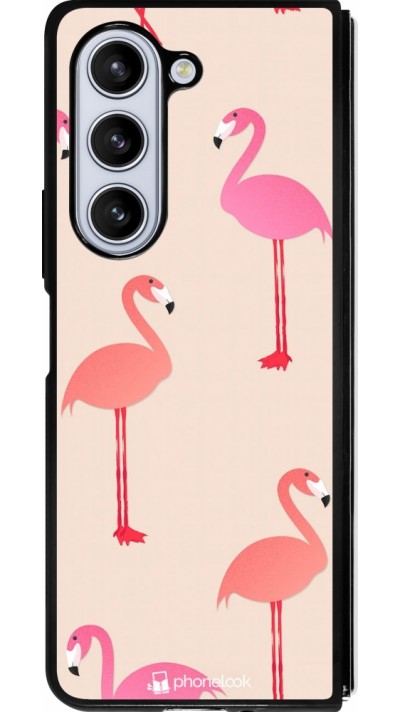 Coque Samsung Galaxy Z Fold5 - Silicone rigide noir Pink Flamingos Pattern