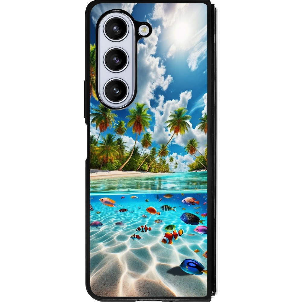 Coque Samsung Galaxy Z Fold5 - Silicone rigide noir Plage Paradis
