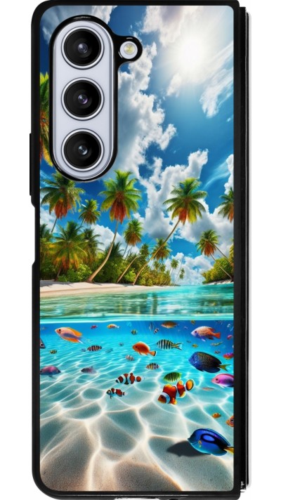 Coque Samsung Galaxy Z Fold5 - Silicone rigide noir Plage Paradis
