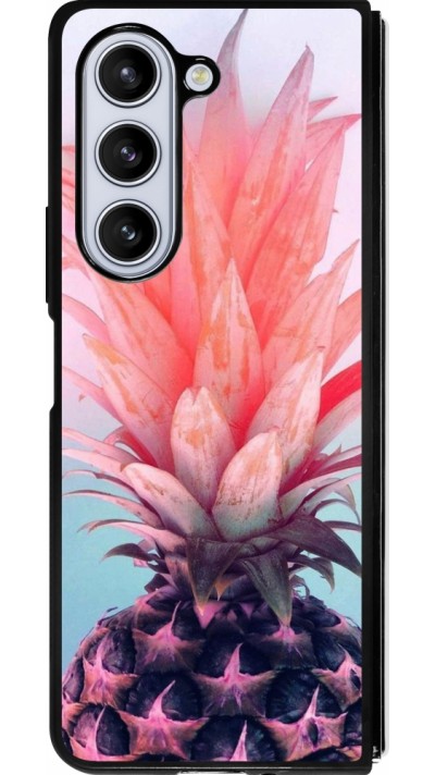 Coque Samsung Galaxy Z Fold5 - Silicone rigide noir Purple Pink Pineapple