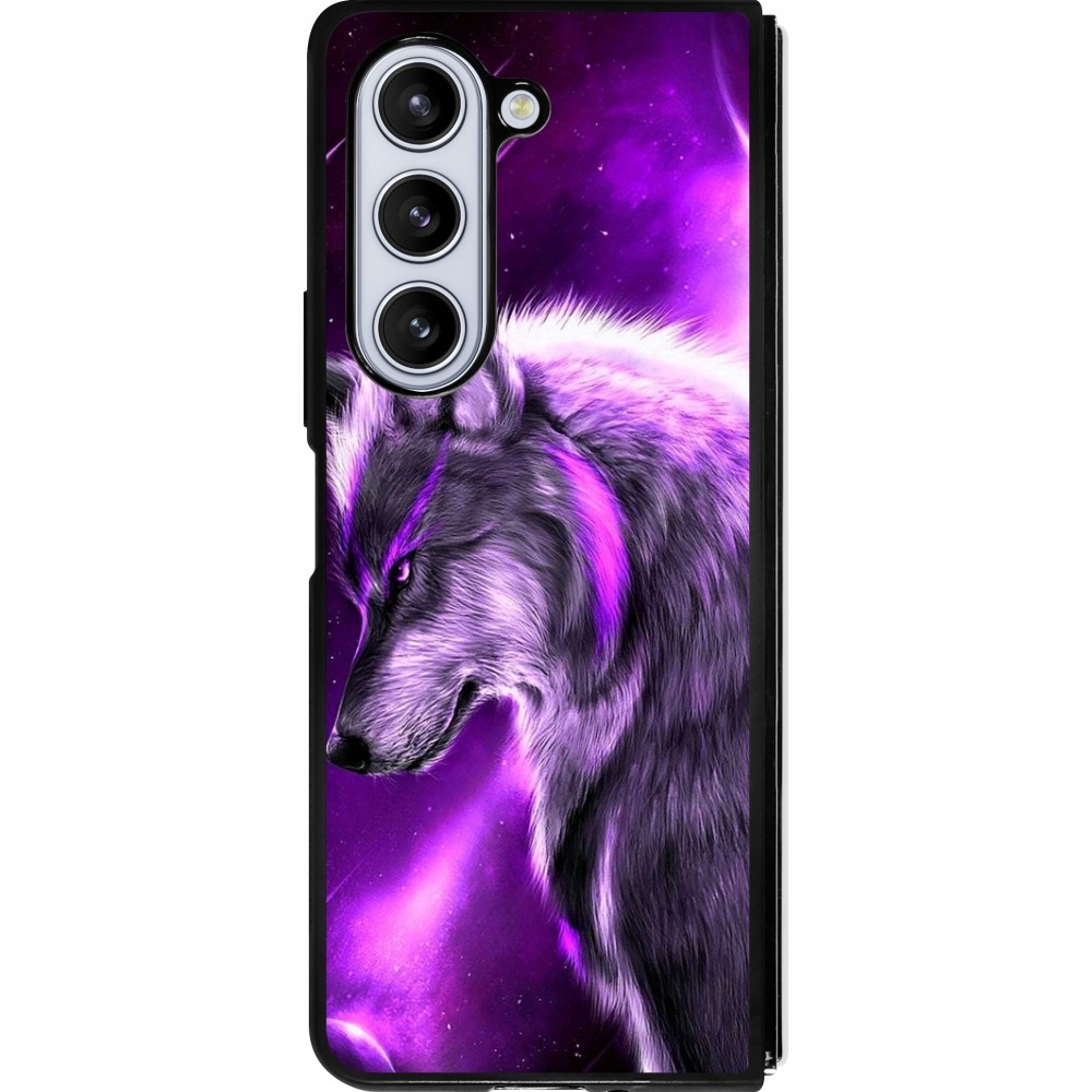 Coque Samsung Galaxy Z Fold5 - Silicone rigide noir Purple Sky Wolf