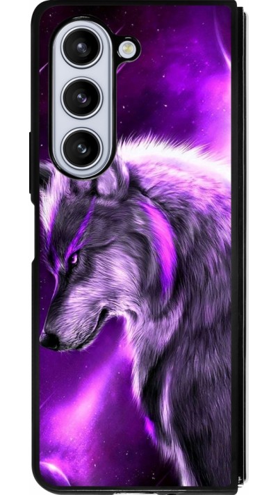 Coque Samsung Galaxy Z Fold5 - Silicone rigide noir Purple Sky Wolf
