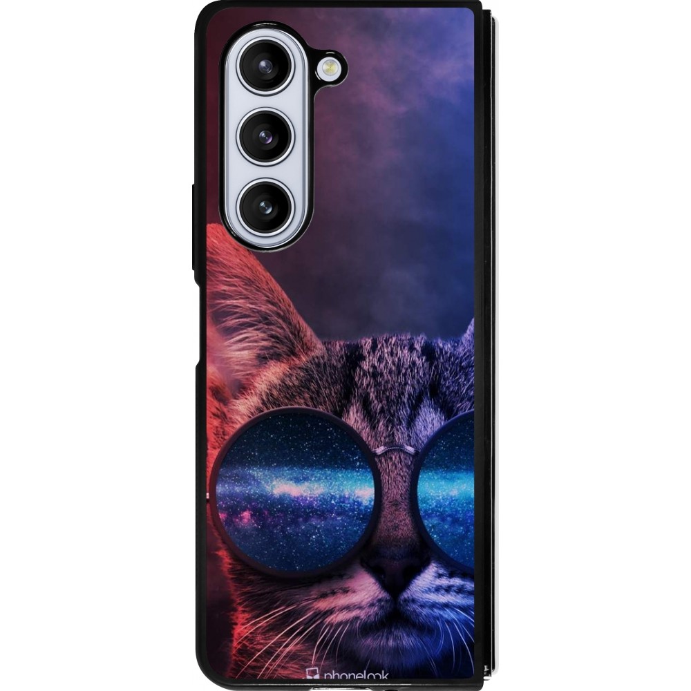 Coque Samsung Galaxy Z Fold5 - Silicone rigide noir Red Blue Cat Glasses