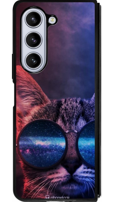 Coque Samsung Galaxy Z Fold5 - Silicone rigide noir Red Blue Cat Glasses