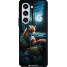 Coque Samsung Galaxy Z Fold5 - Silicone rigide noir Renard lune forêt