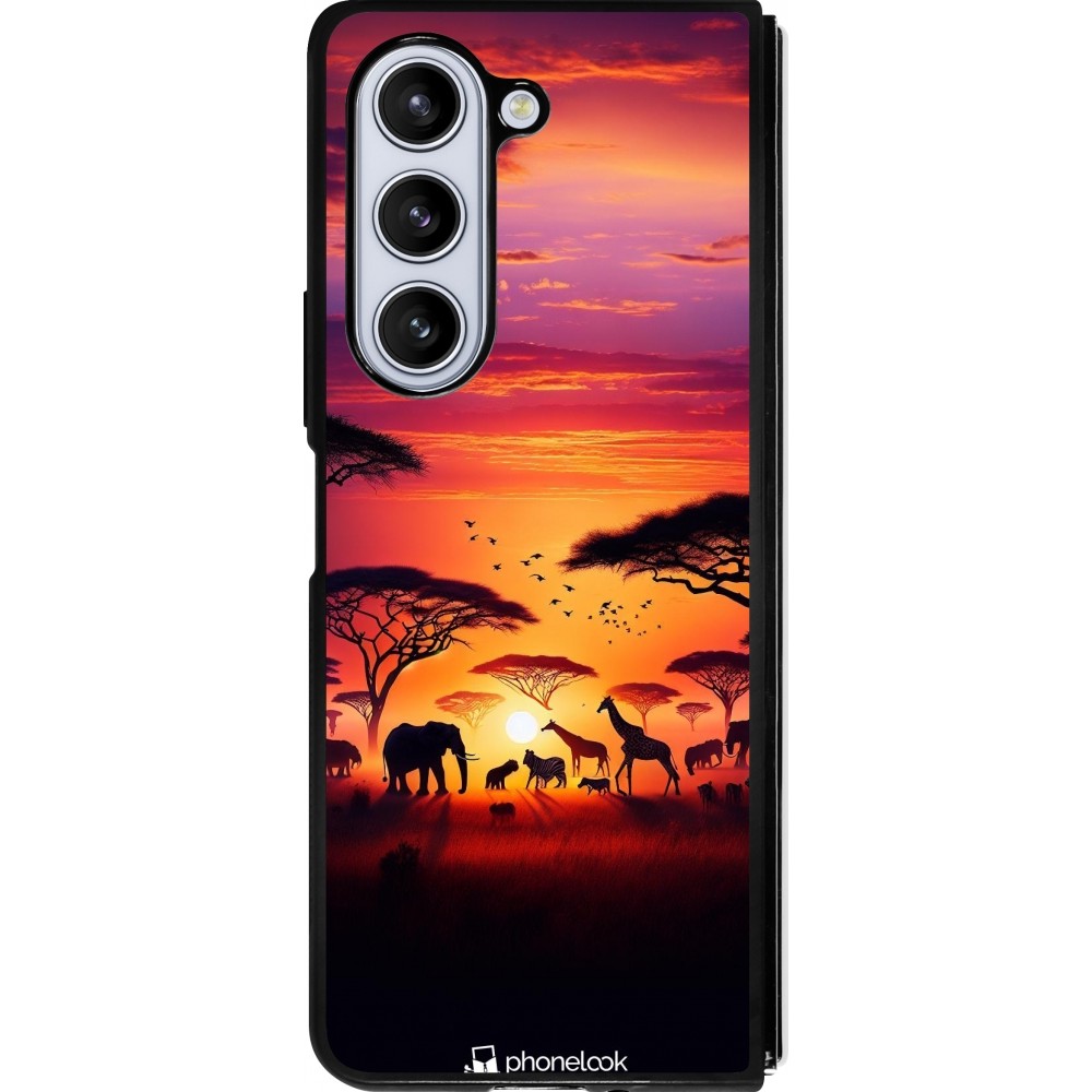 Samsung Galaxy Z Fold5 Case Hülle - Silikon schwarz Safari Sonnenuntergang Wildtiere