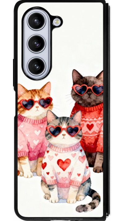 Coque Samsung Galaxy Z Fold5 - Silicone rigide noir Saint Valentines Day 26 Cat Love