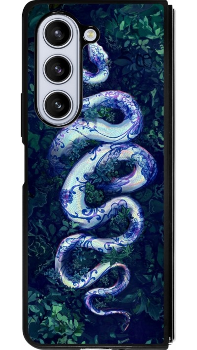 Coque Samsung Galaxy Z Fold5 - Silicone rigide noir Serpent Blue Anaconda