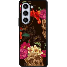Coque Samsung Galaxy Z Fold5 - Silicone rigide noir Skulls and flowers