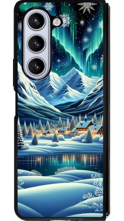 Coque Samsung Galaxy Z Fold5 - Silicone rigide noir Snowy Mountain Village Lake night