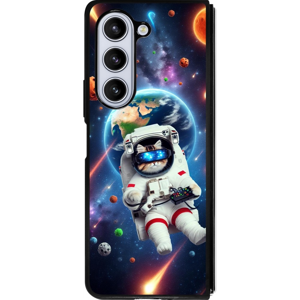 Coque Samsung Galaxy Z Fold5 - Silicone rigide noir VR SpaceCat Odyssey