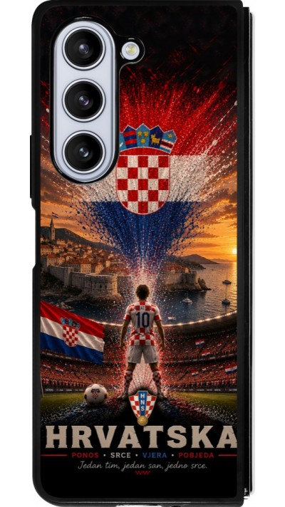 Coque Samsung Galaxy Z Fold5 - Silicone rigide noir Football Croatie splash 2026