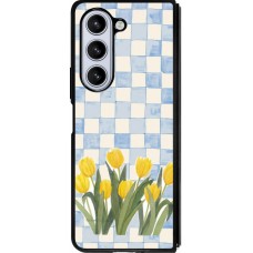 Coque Samsung Galaxy Z Fold5 - Silicone rigide noir Blue vichy tulips 2026