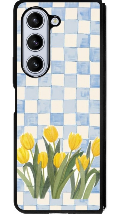 Coque Samsung Galaxy Z Fold5 - Silicone rigide noir Blue vichy tulips 2026