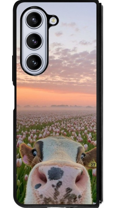 Coque Samsung Galaxy Z Fold5 - Silicone rigide noir Cow with tulips 2026
