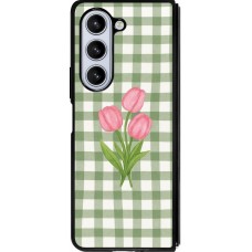 Coque Samsung Galaxy Z Fold5 - Silicone rigide noir Green vichy tulips 2026