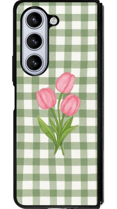 Coque Samsung Galaxy Z Fold5 - Silicone rigide noir Green vichy tulips 2026