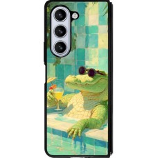 Coque Samsung Galaxy Z Fold5 - Silicone rigide noir Crocodile in the swimming pool Summer 2026