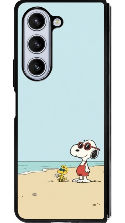 Coque Samsung Galaxy Z Fold5 - Silicone rigide noir Snoopy on the beach Summer 2026