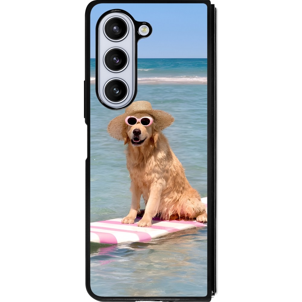 Coque Samsung Galaxy Z Fold5 - Silicone rigide noir Summer Dog on Paddle