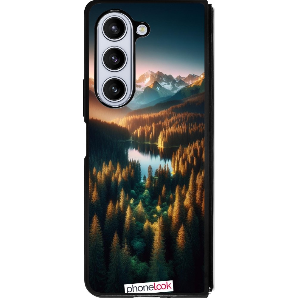 Samsung Galaxy Z Fold5 Case Hülle - Silikon schwarz Sonnenuntergang Waldsee