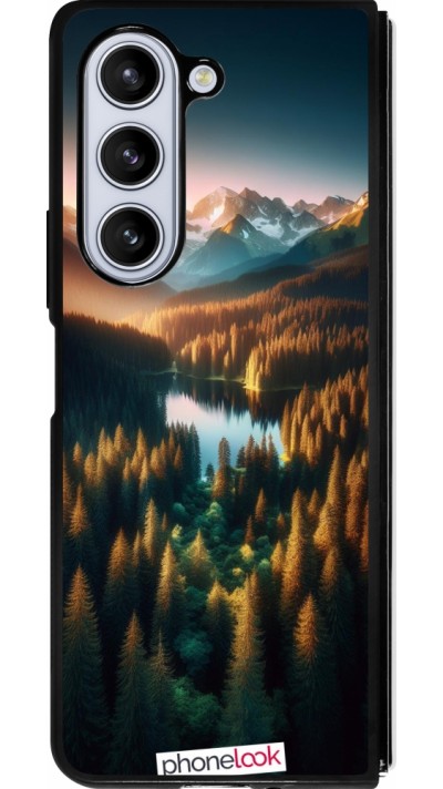 Coque Samsung Galaxy Z Fold5 - Silicone rigide noir Sunset Forest Lake