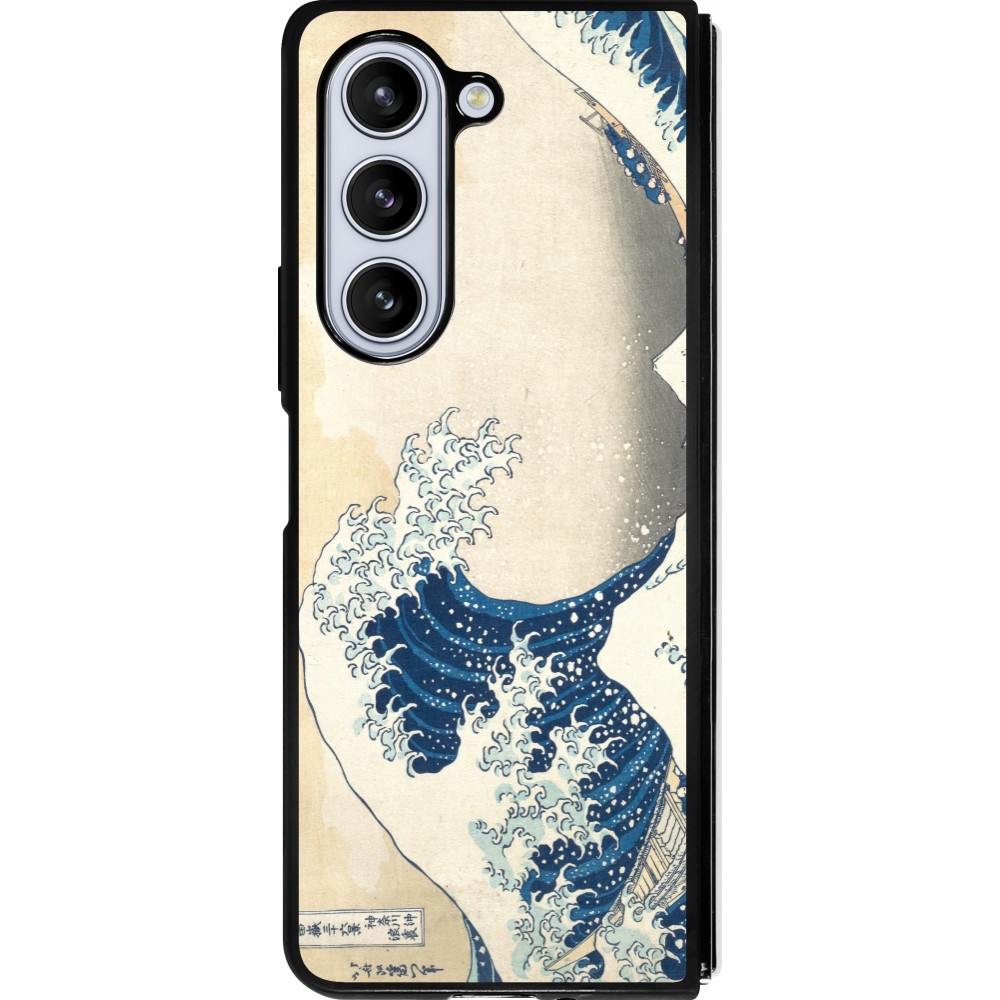 Coque Samsung Galaxy Z Fold5 - Silicone rigide noir Tableau art - La Grande Vague de Kanagawa - Hokusai