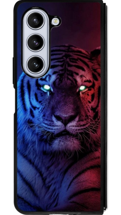Coque Samsung Galaxy Z Fold5 - Silicone rigide noir Tiger Blue Red
