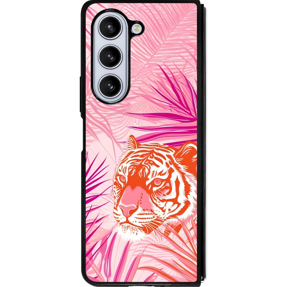 Samsung Galaxy Z Fold5 Case Hülle - Silikon schwarz Tiger Palmen rosa