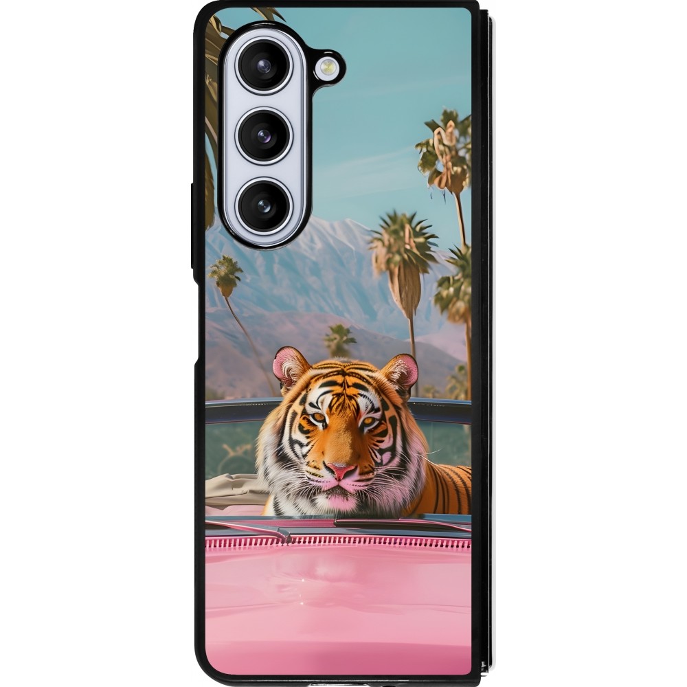 Samsung Galaxy Z Fold5 Case Hülle - Silikon schwarz Tiger Auto rosa