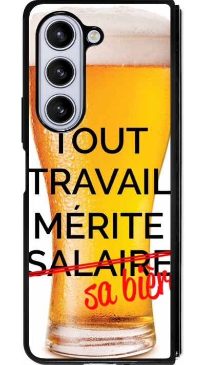 Coque Samsung Galaxy Z Fold5 - Silicone rigide noir Tout travail mérite sa bière