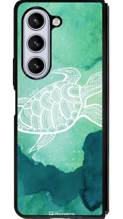 Coque Samsung Galaxy Z Fold5 - Silicone rigide noir Turtle Aztec Watercolor