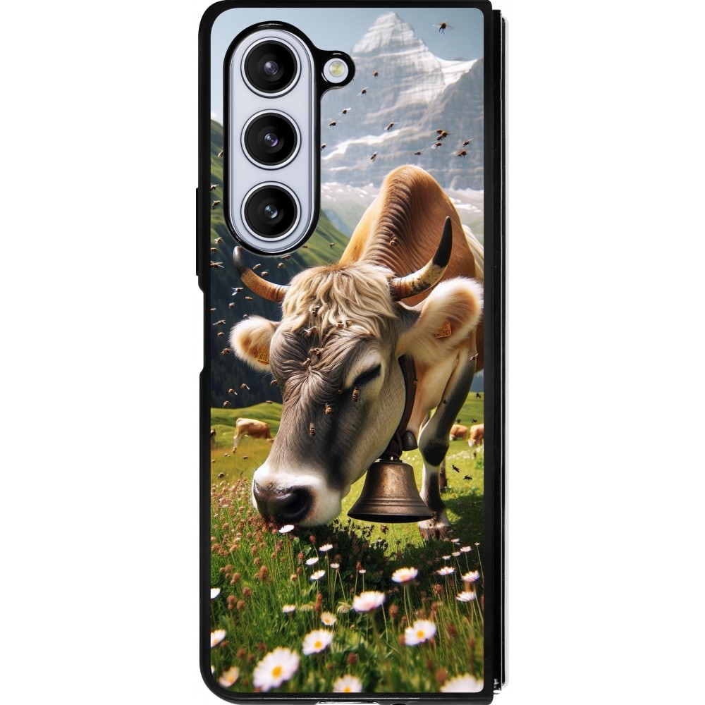 Coque Samsung Galaxy Z Fold5 - Silicone rigide noir Vache montagne Valais