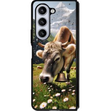 Coque Samsung Galaxy Z Fold5 - Silicone rigide noir Vache montagne Valais
