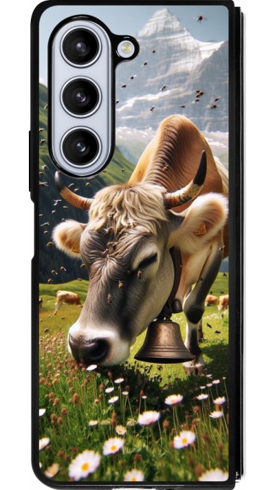 Coque Samsung Galaxy Z Fold5 - Silicone rigide noir Vache montagne Valais
