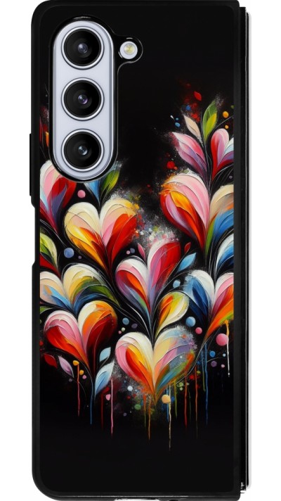 Coque Samsung Galaxy Z Fold5 - Silicone rigide noir Valentine 2024 Coeur Noir Abstrait